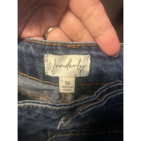 Wonderly Mid Rise Slim Flare Distressed Jeans Dark Blue Denim Size 16 Curvy Plus - Picture 3 of 9